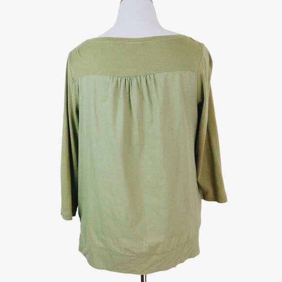 J Jill Size M Pima Cotton Boat Neck T-Shirt Two Texture Olive Green - Picture 4 of 9